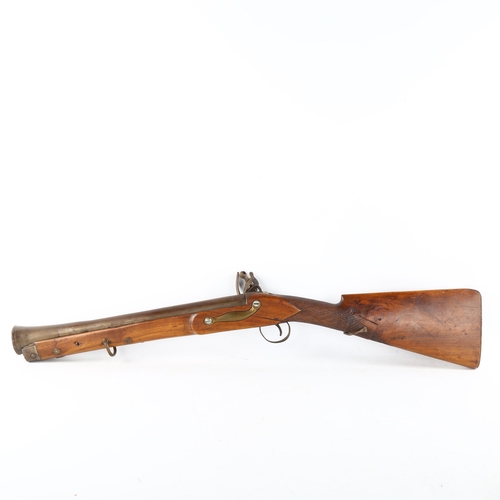 8 - An Indian brass barrel flintlock blunderbuss, overall length 88cm