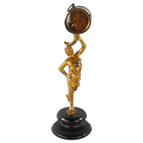 83 - A 19th century novelty clock, supported by gilt-metal figure, height 27cm