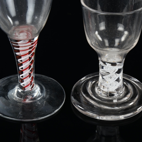 9 - An Antique cordial glass with opaque milk twist stem on heavy base, height 9.5cm, and a 19th century... 