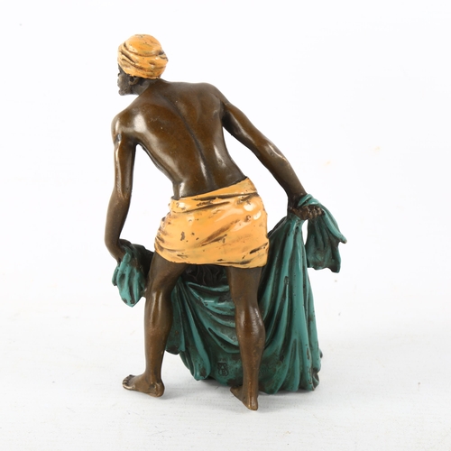 93 - A cold painted bronze erotic nude figure with Nubian guard in the manner of Bergmann, height 14cm