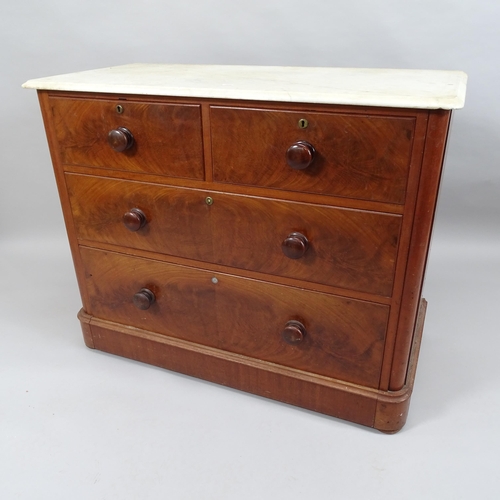 2005 - A Victorian marble topped mahogany chest of 2 short and 2 long drawers. 107x86x53cm.