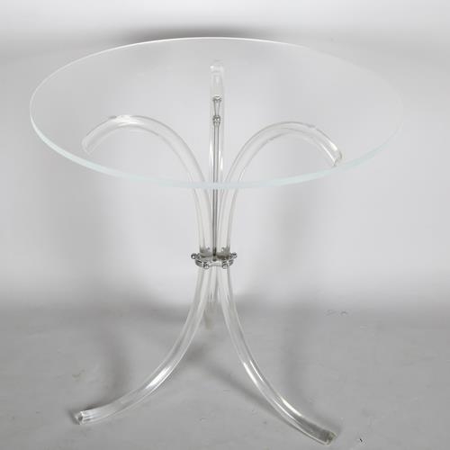 2008 - A 1970s' lucite tripod side table, in the manner of CHARLES HOLLIS, height 69cm, diameter 67cm