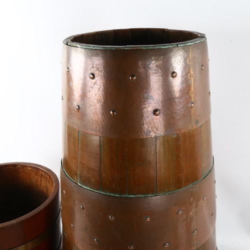 56 - A Lister coopered bucket with makers label and another planished copper bound stick stand, tallest 5... 