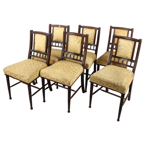 108 - A set of six Victorian Aesthetic mahogany dining/side chairs by Bruce J Talbert for gillows, height ... 