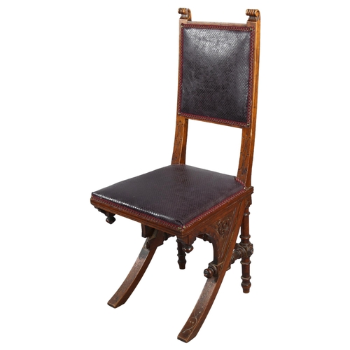 110 - A late Victorian, Italian side chair in the manner of Bugatti, reptile embossed leather upholstery, ... 