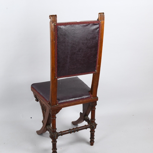 110 - A late Victorian, Italian side chair in the manner of Bugatti, reptile embossed leather upholstery, ... 