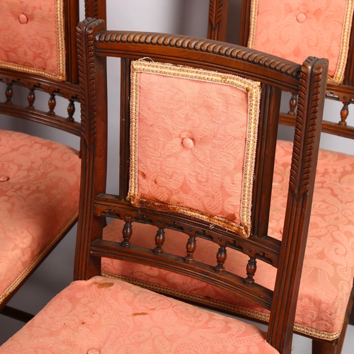 154 - A set of Victorian Aesthetic mahogany dining/side chairs by Bruce J Talbert for Gillows, stamped to ... 