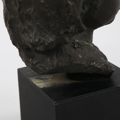 158 - A 1950s' bronzed plaster bust of a young girl, on wooden plinth, overall height 43cm