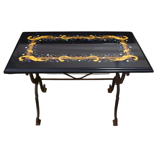 168 - **DESCRIPTION CHANGE** *Probably a 20th* century Pietra Dura top table on cast iron frame, 100 x 55c... 