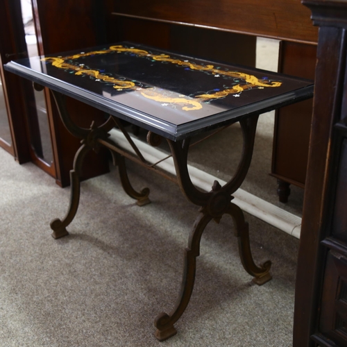 168 - **DESCRIPTION CHANGE** *Probably a 20th* century Pietra Dura top table on cast iron frame, 100 x 55c... 