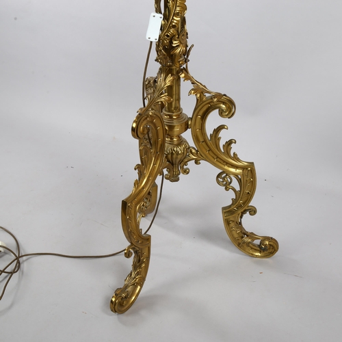 70 - A Victorian cast gilt-brass telescopic standard lamp