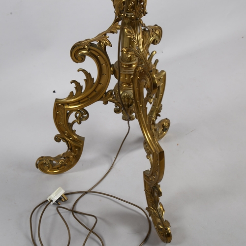 70 - A Victorian cast gilt-brass telescopic standard lamp