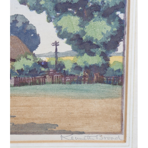 537 - Kenneth Broad, a Sussex farm, colour woodblock print, signed in pencil, no. 49/150, image 25cm x 35c... 