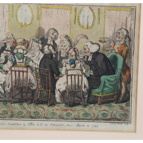 556 - George Cruickshank, a Nottingham card party, hand coloured caricature print, published by Allen & Co... 