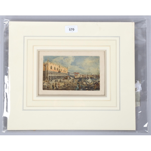 570 - 19th century watercolour, busy scene in Venice, unsigned, 10cm x 17cm, mounted