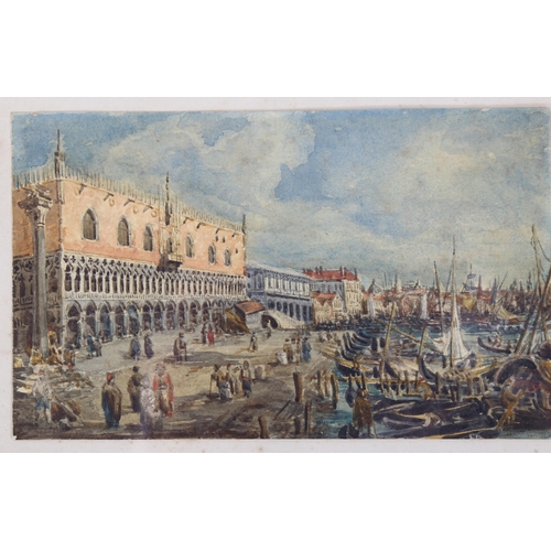 570 - 19th century watercolour, busy scene in Venice, unsigned, 10cm x 17cm, mounted