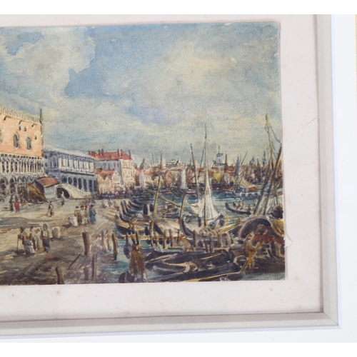 570 - 19th century watercolour, busy scene in Venice, unsigned, 10cm x 17cm, mounted