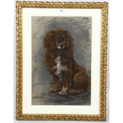 608 - John Guille Millais, portrait of a Spaniel, coloured pastels, signed with monogram, 50cm x 34cm, fra... 