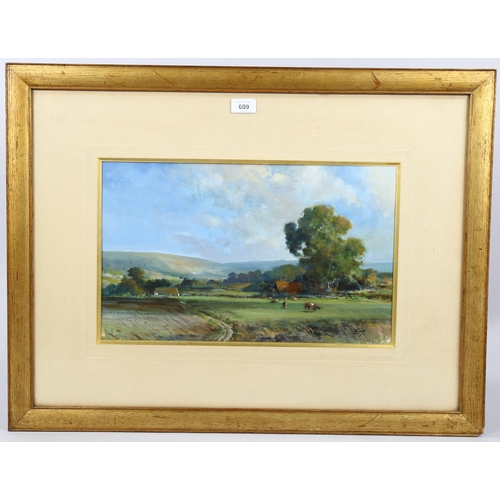 609 - Norman Dinnage, The Downs near Eastbourne, oil on board, signed, 28cm x 46cm, framed