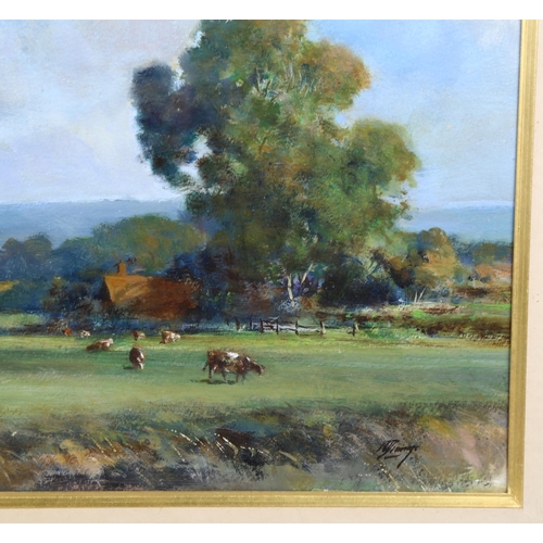 609 - Norman Dinnage, The Downs near Eastbourne, oil on board, signed, 28cm x 46cm, framed