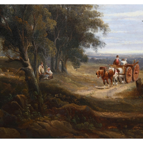 610 - Attributed to George Arnald, the Wayfarers, oil on canvas, unsigned, 46cm x 61cm, framed