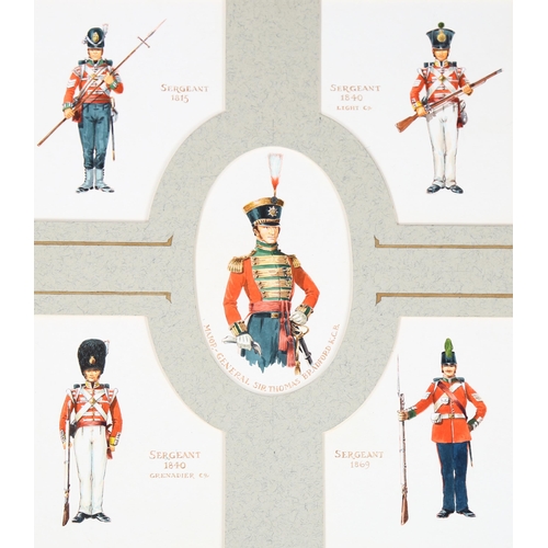 619 - The Connaught Rangers, studies of military uniform, a group of 5 watercolours in common mount, unsig... 