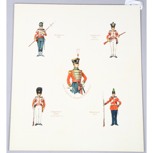 619 - The Connaught Rangers, studies of military uniform, a group of 5 watercolours in common mount, unsig... 