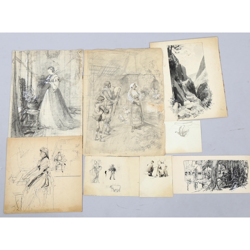 729 - Louis Fairfax Muckley (1862 - 1926), mixed group of original illustrations and drawings, signed