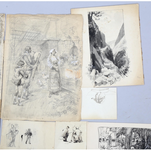 729 - Louis Fairfax Muckley (1862 - 1926), mixed group of original illustrations and drawings, signed