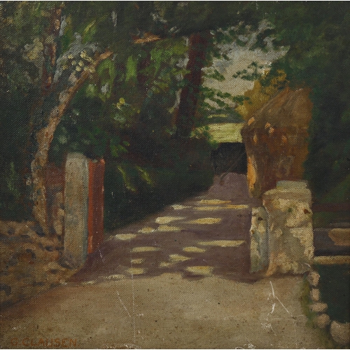 792 - George Clausen (1852-1944), oil on canvas, The Entrance, signed lower left, 34cm x 34cm