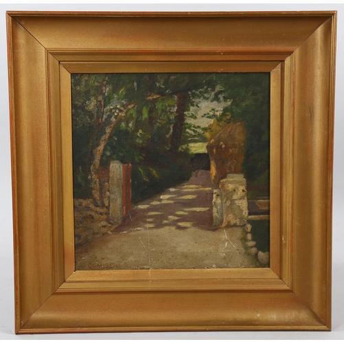 792 - George Clausen (1852-1944), oil on canvas, The Entrance, signed lower left, 34cm x 34cm