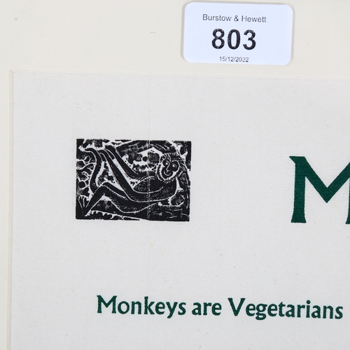 803 - Enid Marx (1902-1998), wood engraving on paper, Monkeys are Vegetarians, from An ABC of Birds and Be... 