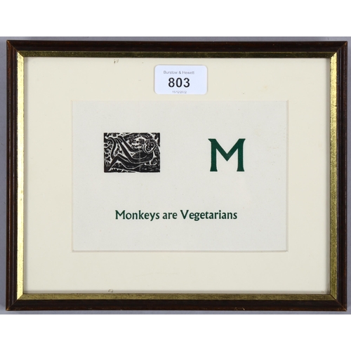 803 - Enid Marx (1902-1998), wood engraving on paper, Monkeys are Vegetarians, from An ABC of Birds and Be... 