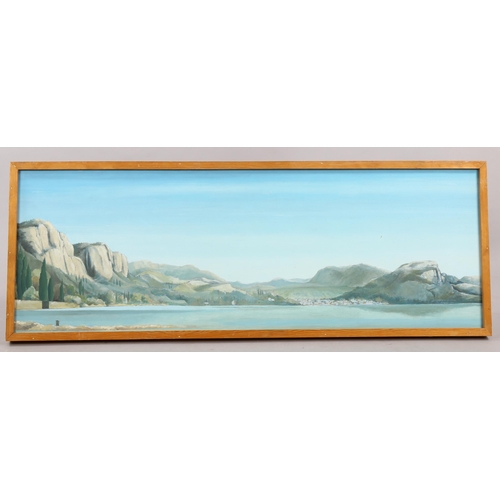 808 - Richard Wyndham Finch (1926-2011), oil on board, Italian Seascape, 31cm x 90.5cm, framed