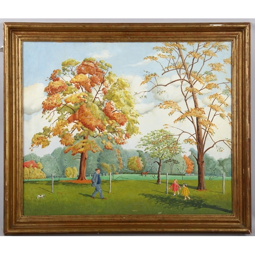 811 - Ula Paine, park scene, oil on canvas, signed and dated 1957, 63cm x 75cm, framed