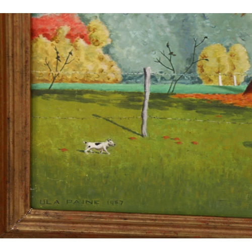 811 - Ula Paine, park scene, oil on canvas, signed and dated 1957, 63cm x 75cm, framed