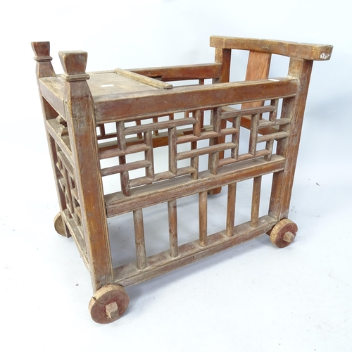 2086 - A Chinese elm child's walker/trolley. 60cm x 54cm x 44cm