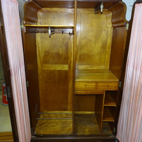 2096 - A 1930s Art Deco mahogany two door wardrobe. 122cm x 188cm x 58cm (with key) WITH THE OPTION TO PURC... 