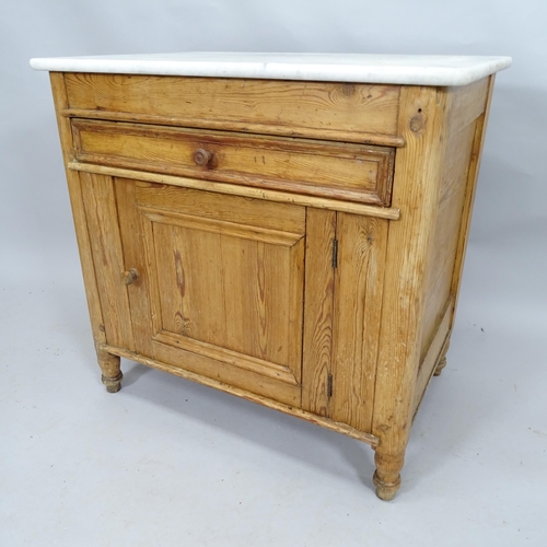 2104 - A marble top cabinet with single fitted drawer and cupboard under. 80cm x 77cm x 52cm