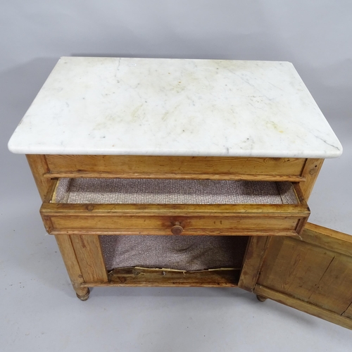 2104 - A marble top cabinet with single fitted drawer and cupboard under. 80cm x 77cm x 52cm