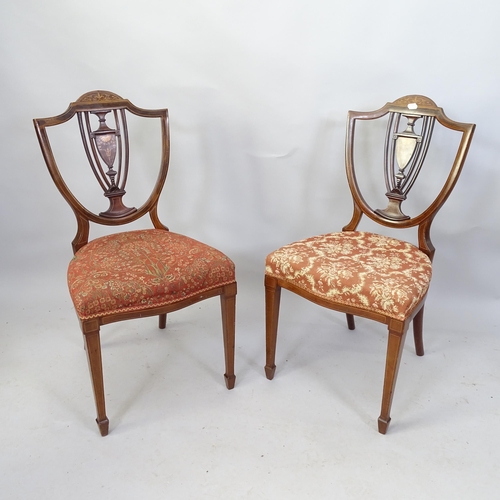 2117 - A set of four Edwardian mahogany and satinwood strung shieldback chairs with inlaid decoration