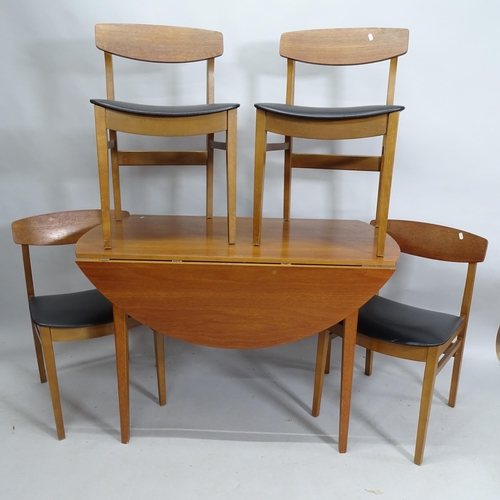 2137 - A mid-century teak drop leaf dining table, 115cm x 74cm x 67cm (extending to 98cm), and four matchin... 