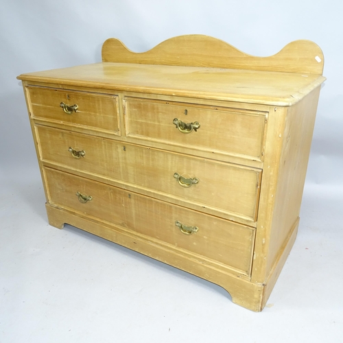 2144 - A pine chest of two short and two long drawers with raised back. 124cm x 93cm x 59cm