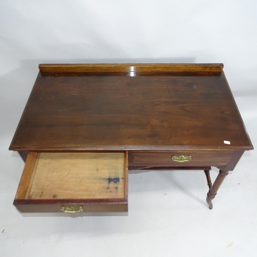 2146 - A reproduction mahogany two-tier side table with raised back and two frieze drawers. 110cm x 78cm x ... 