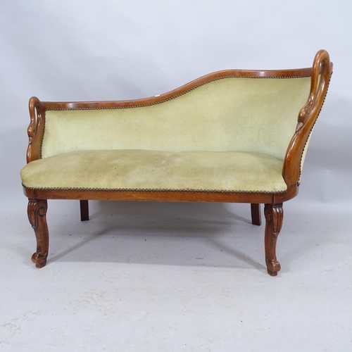 2168 - A mahogany and upholstered Biedermeier style salon settee with carved swan decoration. 130cm x 80cm ... 