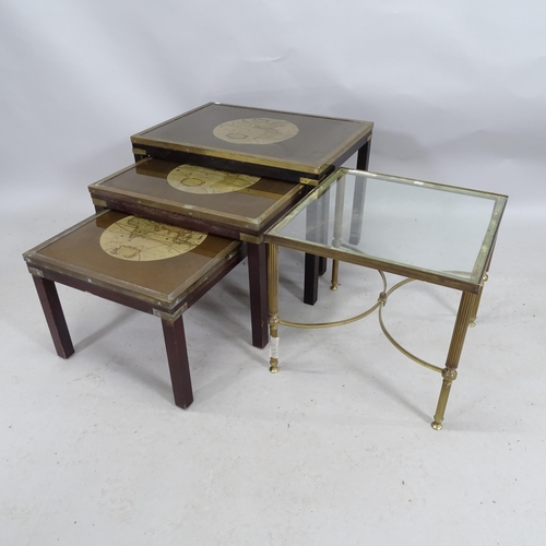 2169 - A nest of three rectangular glass top occasional tables on mahogany base, largest 64cm x 45cm x 46cm... 