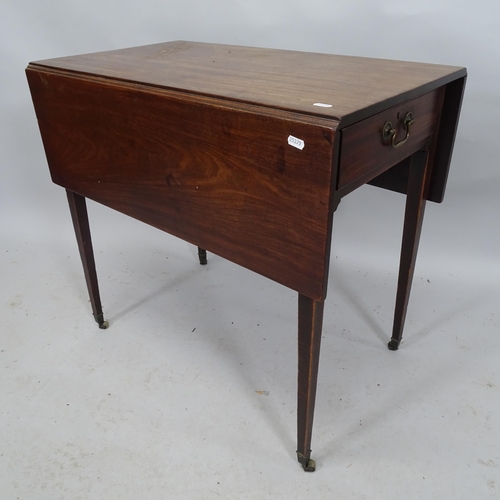 2185 - A 19th century mahogany drop-leave Pembroke table with end frieze drawer, raised on square tapered l... 