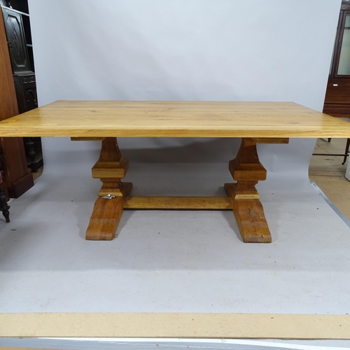 2190 - A large and impressive contemporary pine plank top refectory dining table. 210 x 78 x 129cm.