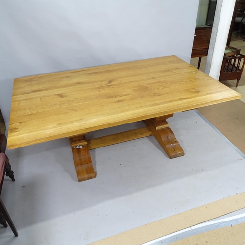 2190 - A large and impressive contemporary pine plank top refectory dining table. 210 x 78 x 129cm.