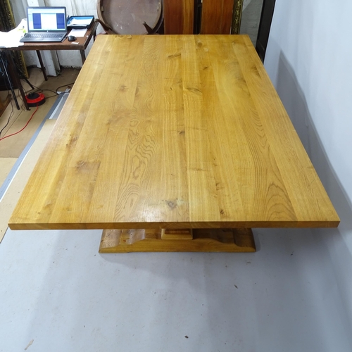 2190 - A large and impressive contemporary pine plank top refectory dining table. 210 x 78 x 129cm.